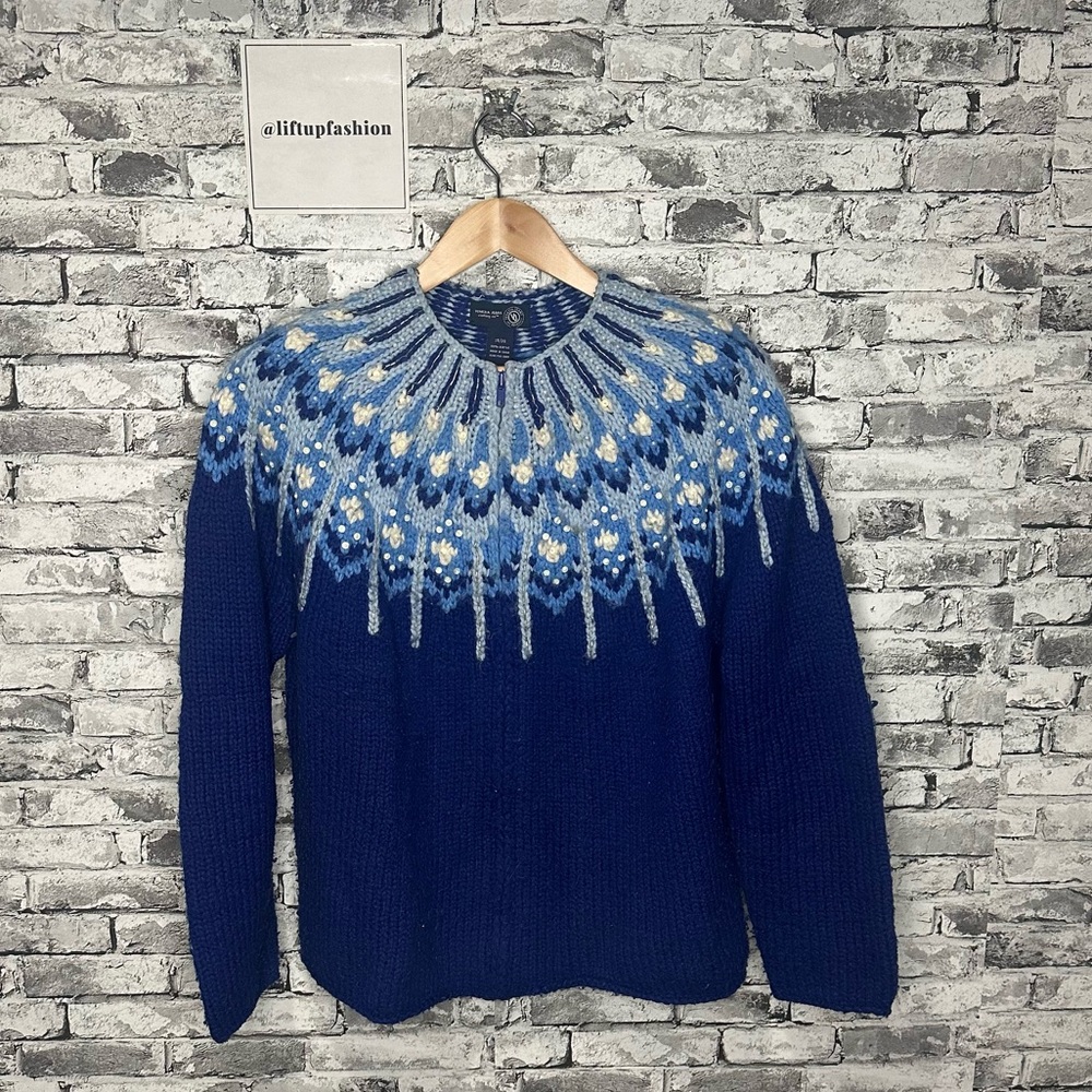 EUC Venezia Jeans Clothing Co Patterned Crewneck Zip Up Sweater Size 18/20